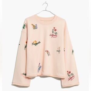 Madewell Botanical Embroidered Bell-Sleeve Cropped Sweatshirt